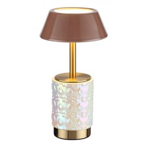 5454/6TL L-VISION ODL_EX26 010 светлая бронза/кофейный/жемчужный/металл/керамика Настольная лампа беспроводная LED*6W 3000K LULU