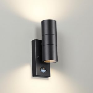 4389/2W HIGHTECH ODL23 000 черный/металл/пвх стойкий к УФ излучению Настенный светильник с датчиком движения IP44 LED GU10 14W MOTTO