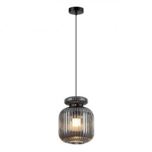 5042/1B PENDANT ODL24 373 черный/дымчатый/металл/стекло/эко.кожа Подвес E27 1*60W JUGI