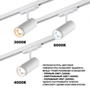 359585 PORT NT25 302 белый Светильник трехфазный трековый светодиод. с переключ. цв. темпер. и мощности IP20 LED 30-35-40W 220-240V 3000К4000К5700К